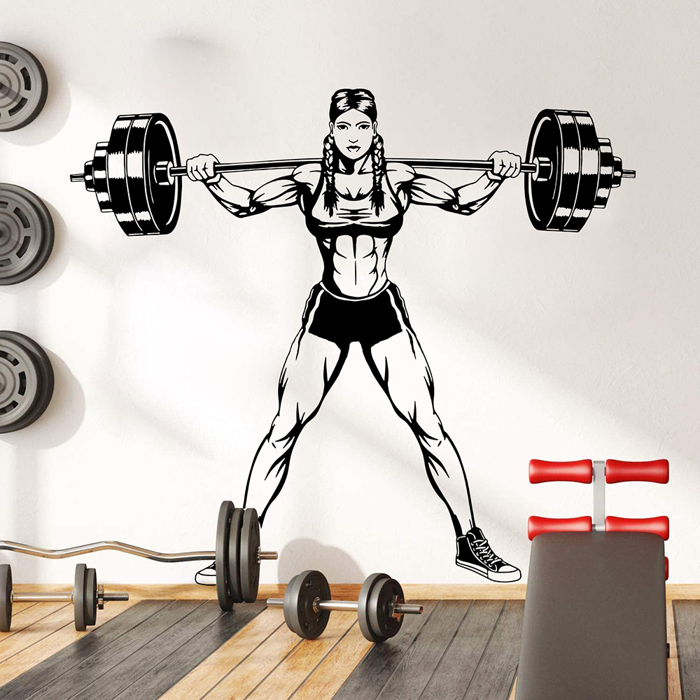 Heavy Equipment Stickers - Large Gym Woman Dumbbells Wall Decal