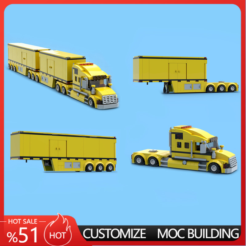 Heavy Equipment Lego - Yellow Heavy Duty Double Trailer Truck